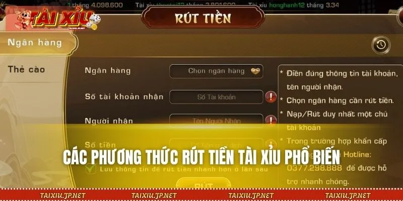 Tổng hợp các phương thức rút tiền Tài Xỉu an toàn nhất